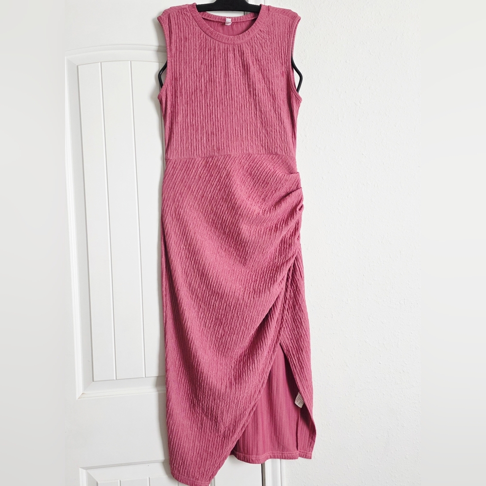 Women Sleeveless Ruched Bodycon Cocktail Party Dress Rose Pink Medium - Picture 3 of 9